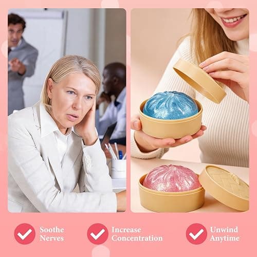 Dumpling Squishies,3.4inch Colorful Dumpling Stress Balls, Fidget Sensory Toy, Squeeze Dough Ball Stress Relief Hand Toys with Food Steamer,Dumpling Squishy Mystery Box, 2 Colors Random (1pack) thumbnail 6