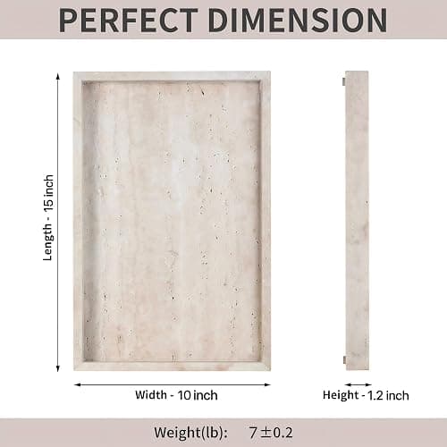 Natural Travertine Rectangular Decorative Tray 15"x10" – Stone Serving Tray | Non-slip bottom. Use on coffee bar, kitchen island, or vanity. Holds 2-3 cups. Each piece is unique. thumbnail 3