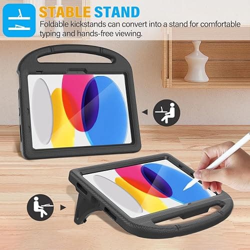 SUPLIK Kids Case for iPad A16 11-Inch 2025 (11th Gen) & iPad 10th Generation (10.9" 2022), Durable Shockproof Stand Cover with Screen Protector/Pencil Holder/Handle for Kids, Black thumbnail 4