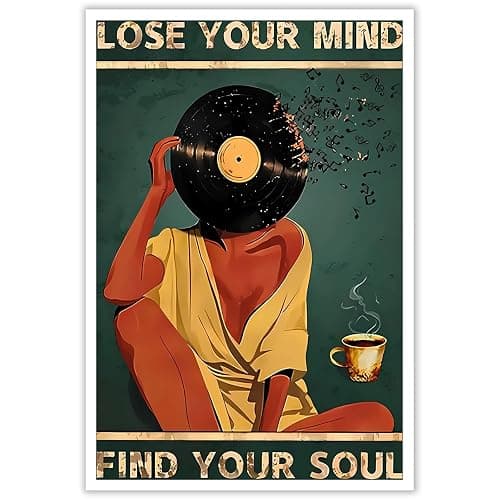 Vintage Lose Your Mind Find Your Soul Poster Mental Health Inspirational Quote Wall Art Abstract Broken Music Girl Prints Painting For Living Room Bedroom Office Wall Decor 12x16in Unframed - Image 1