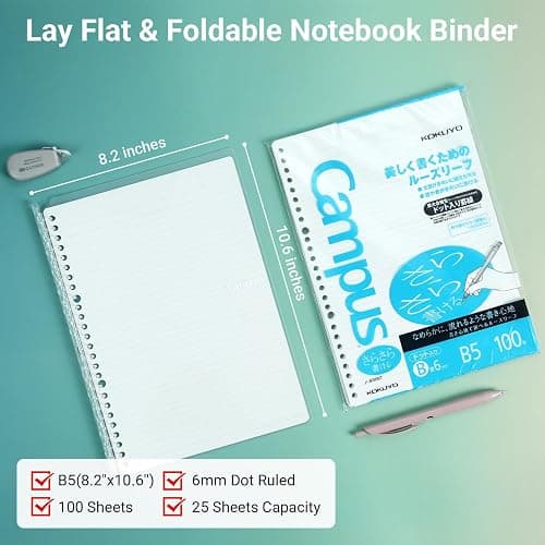 Kokuyo Campus 3 Pack Spiral Binder Notebooks, B5 Refillable Notebooks Smart Ring Binder 25 Sheets Capacity Each, with 100 Sheets 6mm Dot Ruled Filler Paper, Ideal for Work, Study & Journal,Vivid Color thumbnail 3