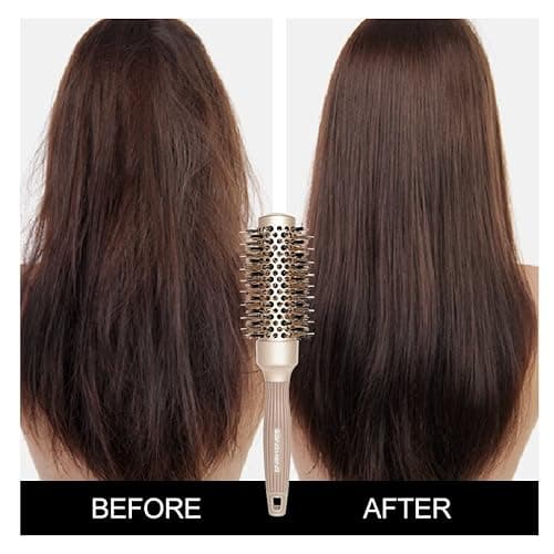 BANGMENG Round Barrel Anti-Static Hair Brush with Boar Bristles, Nano Thermal Ceramic Ionic Tech | For Extra Shine | Protect Hair, Enhance Texture, For Straightening & Drying (1 1/4 inch) thumbnail 7