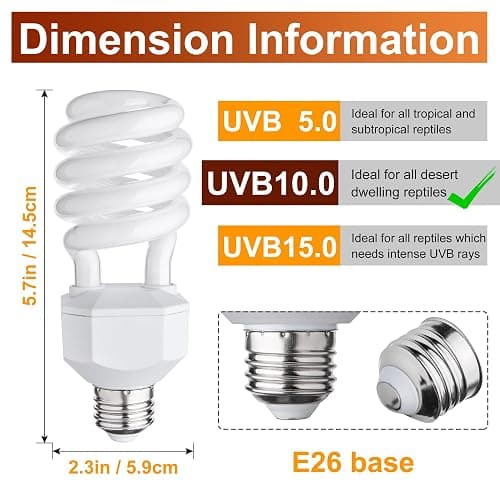 Jugbuy UVB Reptile Light Bulb 10.0, 23W UV Spiral Compact Florescent Terrarium Lamp Ideal for Desert Reptiles Bearded Dragons Lizard Tortoise Iguanas Chameleons Snake - 2 Pack thumbnail 2