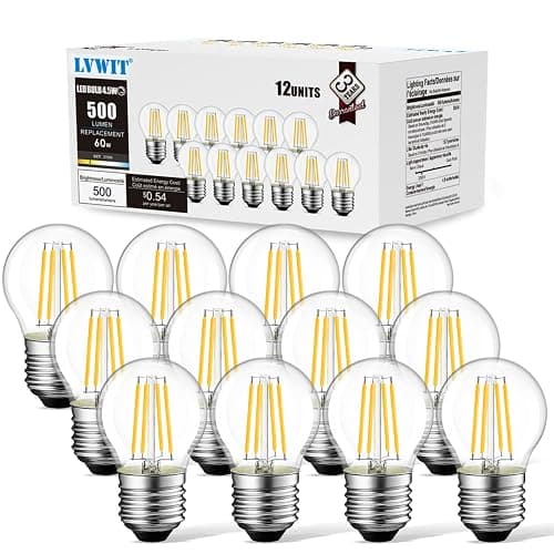 LVWIT G14 LED Filament Globe Bulb 4.5W(60W Equivalent), Dimmable 2700K Warm White Light E26 Screw Base, Decorative Edison Light Bulb, UL-Listed(12-Pack) - 4w-transparent - 12 Count (Pack of 1) thumbnail 9