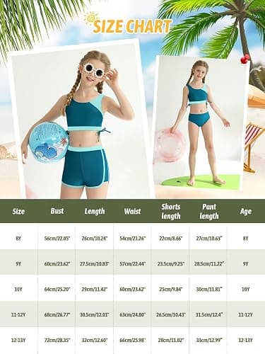 Girl's 3 Piece Bikini Bathing Suit Printed Sport Swimsuits with Shorts Cove Up Sets Teen Girl's Swimwear thumbnail 8