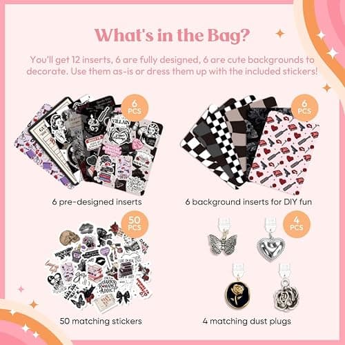 Kaciola 12PCS Inserts Cardstock and 4PCS Charms for E-reader with 50PCS Stickers for Insert, 6.2"x4.3" Dark Romance Theme Back Cover Accessories for E-Reader Basic, Gifts for Booklovers thumbnail 3