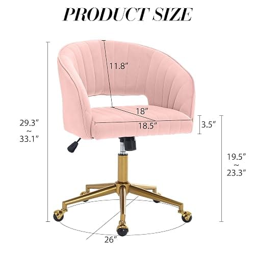 Home Office Chair Swivel Velvet Desk Chair Accent Armchair Upholstered Modern Tufted Chairs with Gold Base for Girls Women Ergonomic Study Seat Computer Task Stools for Living Room(Pink) thumbnail 3