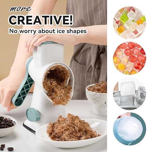 KEOUKE Rotary Ice Shaver Manual White - Stainless Steel Blade, Quick Labor-Saving Handle, Safe Stable Suction Base, Home Using Snow Cone Machine for All Ice Cubes thumbnail 3