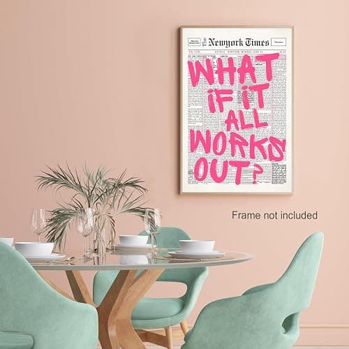 Retro Newspaper Pink Font Canvas Wall Art What If It All Works Out Poster Positive Affirming Quote Minimalist Canvas Prints Painting For Home Bedroom Dorm Wall Decor 12x16in Unframed thumbnail 7
