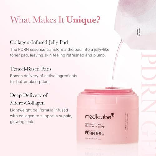 medicube Salmon DNA PDRN Pink Collagen Jelly Pad | Korean Gel Toner Pads with Niacinamide, Madecassoside, Retinol | Soothing, Radiance & Uneven Skin Tone | Korean Skin Care | 70Pads thumbnail 3