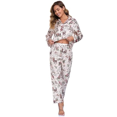 RONGTAI Womens Pajama Sets Button Down Long Sleeve Lapel Shirt with Pocket Matching Pj Pants Two Piece Loungewear Set thumbnail 3