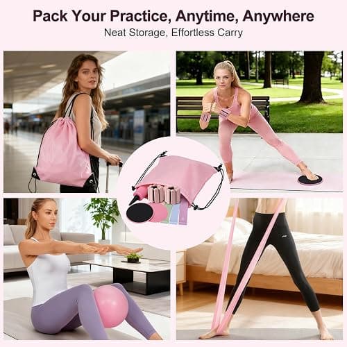 Pilates Kit, Home Pilates Workout Kit for Women, Pilates Equipment with Pilates Ring and Ball, Yoga Block & 5 Resistance Bands, Ankle Weights, Sliders & Grip Socks, Workout Guide Included thumbnail 7