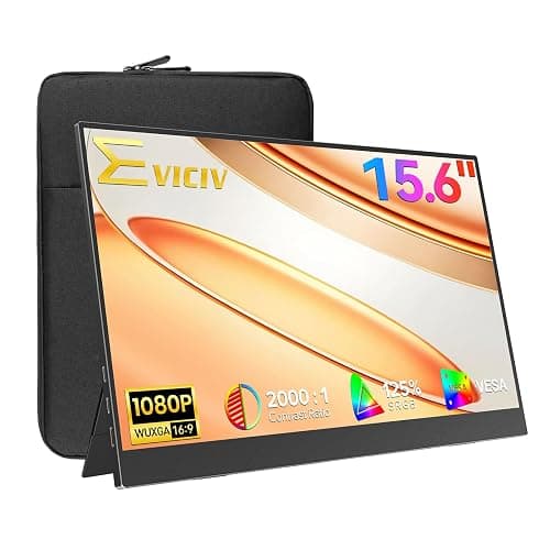 EVICIV Portable Monitor 15.6" 1080P with Case, FHD Travel Monitor for Laptop, IPS Portable Screen w/VESA & Stand, USB-C Mini HDMI Eye Care External Screen for PC/PS Game Consoles/Laptop/Phone - Image 1