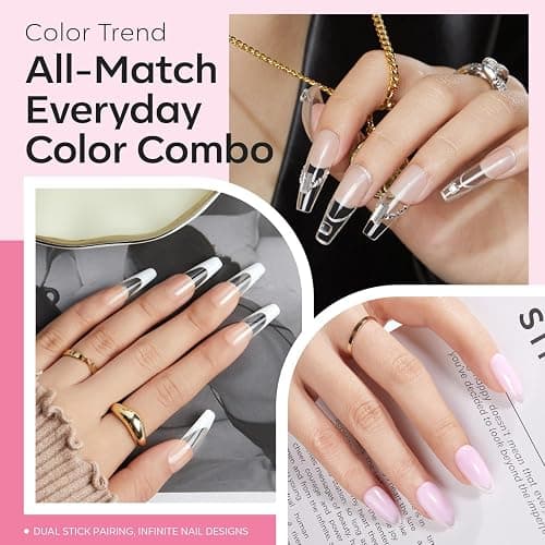 modelones Builder Nail Gel, 2 Pcs Clear and Baby Pink Builder Nail Polish, 8-in-One Rubber Base Gel Polish Pastel Pink Color Strengthener Apex Building Thickening Extension LED Lamp Cured 10ml | Nail Polish, 8-in-One Rubber Base Gel Polish Pastel Pink Color Strengthener Apex Building Extension LED Lamp Cured 10ml thumbnail 5