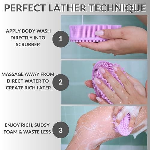 Silicone Body Scrubber for Shower - Gentle Exfoliating Back Scrubber with Soft Bristles - Avilana Premium Dual Sided Bath Brush Massage - Loofah Alternative for Sensitive Skin - Gift Women Men thumbnail 8