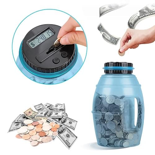 X-Large Piggy Bank for Adults, Vcertcpl Digital Counting Bank with LCD Counter, 2.8L Capacity Coin Bank Money Jar, Designed for All US Coins (Blue2) thumbnail 6