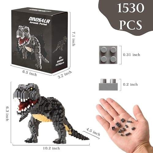 Aigidusansu Jurassic Dinosaur Micro Building Blocks, 1530pcs Velociraptor Tyrannosaurus Rex DIY Mini Diamond Blocks Bricks Toy Dinosaur for Boys Age 8-12 9 10 11 12 13 14 15 16 Teens Adults thumbnail 3