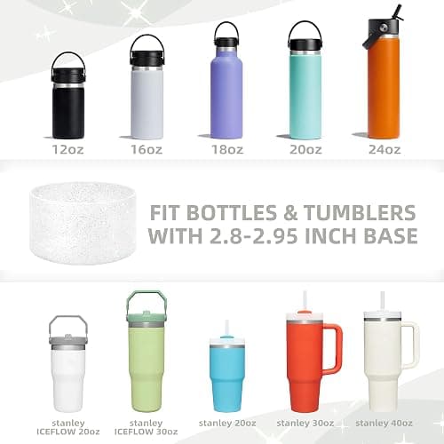 Vmini Protective Glitter Silicone Boot, Compatible with Stanley Tumbler 20-40oz & Hydro Flask Water Bottle 12-24oz and More Bottles/Tumblers with 2.8-2.95in Bottom, Bling Anti-Slip Sleeve Cover thumbnail 2