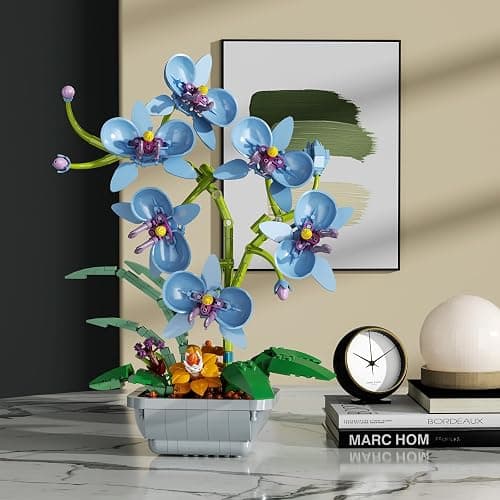 itshWOee Blue Orchid Flowers Bouquet Building Set, Botanical Collection Artificial Plant for Home Décor, Ideal Gifts for Mother's Day, Anniversary, Birthday thumbnail 2