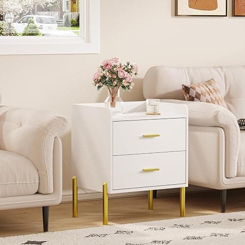 Vabches Nightstand Set of 2 with Built-in Charging Station, White Mid Century Modern Nightstand for Bedroom, Stylish End Tables for Lamps, Books thumbnail 6