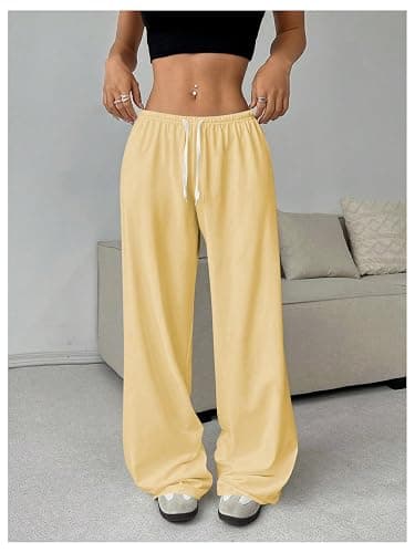 RoseSeek Women's Drawstring Waist Straight Streetwear Long Wide Leg Pants Casual Loose Baggy Workout Long Fall Sweatpants thumbnail 3