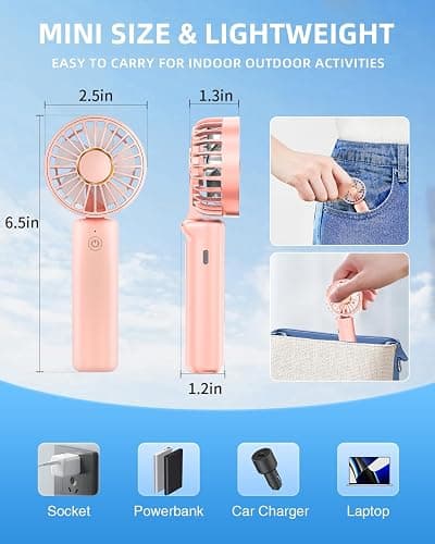 Hssio Portable Handheld Fan, Mini Desk Fan Foldable 2000mAh, 180° Ratotion, 3 Speeds, Ultra Quite, Up to 8H Long Use Time, Small Personal Cooling Fans Makeup Eyelash Fan for Women Girl thumbnail 2