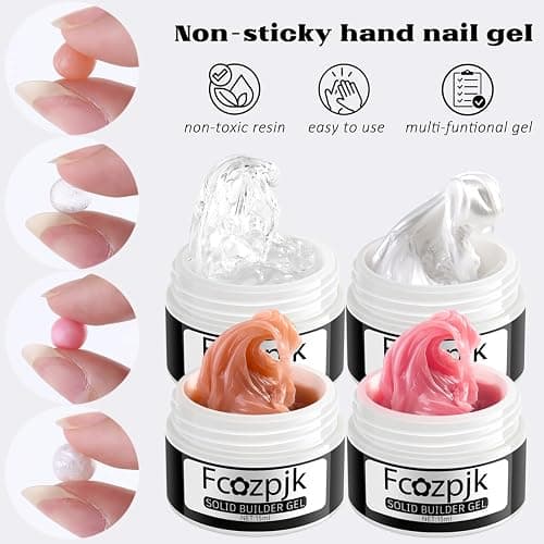 Fcozpjk Solid Builder Gel for Nails, 4 Colors Solid Builder Gel Non-Sticky Clear Nude Pink Pearl White Hard Gel for Nails 3D Sculpture Gel Flower Carving Modeling Design Nail Extension Gel Kit thumbnail 3