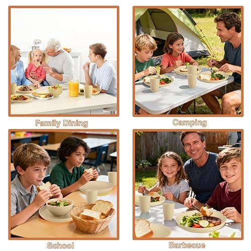 Perlapoc Kitchen Wheat Straw Dinnerware Sets for 4, Unbreakable Kids Dish Set 20 PCS - Dinner Plate/Cereal Bowl/Cup/Fork/Spoon, for Outdoor Camping, RV, Apartment Essentials - Beige thumbnail 9