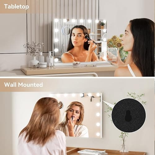 YU YUSING Hollywood Makeup Mirror, 45×58cm Large Lighted Vanity Mirror, Tabletop or Wall-Mounted Mirror, with 15 Dimmable Bulbs, 3 Color Modes, Touch Screen Control, 10X Magnifier, USB Output Port thumbnail 5
