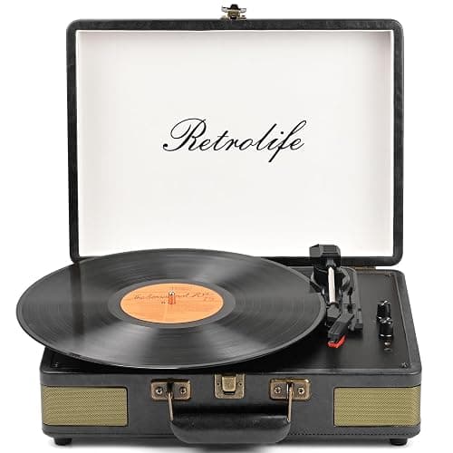 Retrolife Record Player 3 Speed Bluetooth Portable Suitcase Vinyl Player with Built-in Speakers Turntable Enhanced Audio Sound PU Leather Vintage thumbnail 7