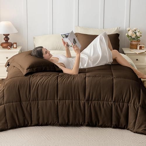 JOLLYVOGUE Queen Comforter Set, Ultra-Soft Bed in a Bag Queen Size 7 Pieces, Oeko-TEX Certified Bedding Set with Down Alternative Comforter, Sheets, Pillowcases & Shams, Brown & Beige thumbnail 7