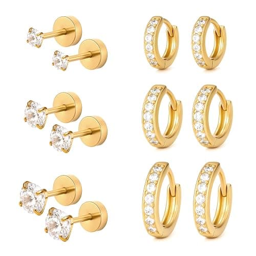 5 Pairs Tiny Huggie Hoop Earrings for Women, Lightweight Mini CZ/Cubic Zirconia Hoops Set for Women's Cartilage Helix Lobe Ear Piercings Small Hoop Earrings 5/6/7/8/9mm - Image 1