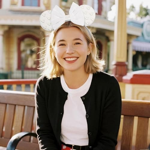 JIAHANG Velvet Mouse Ears Headband with Beads, White Hair Bow Hairband with Pearls, Party Decoration Headwear Hair Accessories for Women Girls thumbnail 6