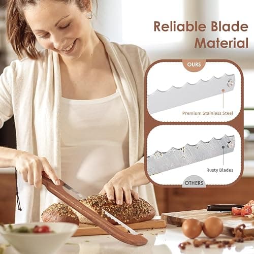 QikFas Sourdough Bread Knife,Bread Slicer, 15.7'' Serrated Bread Slicer for Homemade Bread with Reliable Sourdough Crafting, Ergonomic Handler, Premium Sharpness Blade (Original - Right Handed) thumbnail 5