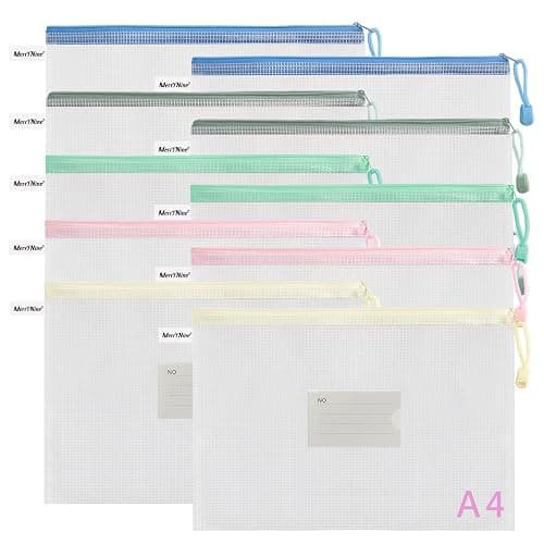 MerryNine 10 Pack Mesh Zipper Pouch Document Bag, a4 Waterproof Plastic Folders Document Pouch for School Office Supplies, Cross Stitch Organizing Storage(A4-13.0x9.0 in) - Image 1