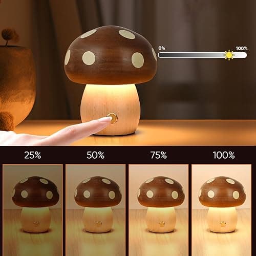 Richaa Wooden Mushroom Lamp - Rechargeable Touch Mushroom Night Light, Aesthetic Bedside Light Nature Decor Creative Gifts (Ebony + Beech) thumbnail 4