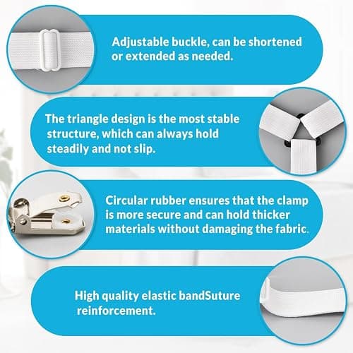 Inscool Bed Sheet Straps, 4-Pack Adjustable Bed Sheet Clips - Easy Install Secure Fit Clips, Non-Slip Elastic Holders for Fitted Sheets | Keep Sheets in Place (White) thumbnail 4