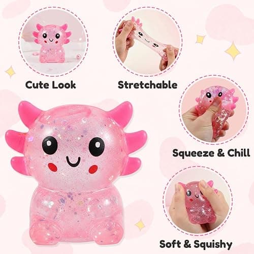 Glitter Axolotls Squishies Toy, Stretchy Axolotls Stress Ball, Fidget Toy for Anxiety Relief and Sensory Play, Pocket Size Squeeze Toys Gift for Kids Teens Adults.(Pink) thumbnail 4