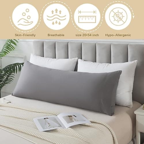 INSPIRE CRAFTER Memory Foam Body Pillow Insert, Soft Large Long Bed Pillow for Adults, Breathable Full Body Pillow, Grey thumbnail 6