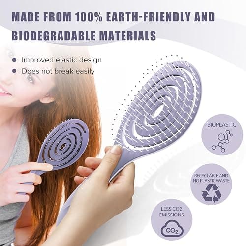SHINLEA Hair Brush Anti Tangle Detangle, Wet & Dry Head Massaging Spiral Hairbrush for Women, Men, kids, Glide Through Tangles For All Hair Types (Purple) thumbnail 3