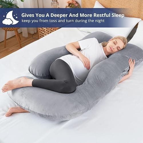 SASTTIE Pregnancy Pillow for Sleeping, U Shaped Body Pillow Side Sleeper Pregnancy Must Haves, Maternity Pillow for Pregnant Women, 57'' Full Pregnant Pillow with Removable Velvet Cover, Grey thumbnail 7