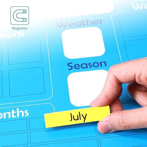 Navaris Kids Magnetic Calendar - Early Years Learning - Weather, Date, Month, Day, Season Educational Chart for Children - Kids Wall Board - Blue thumbnail 4