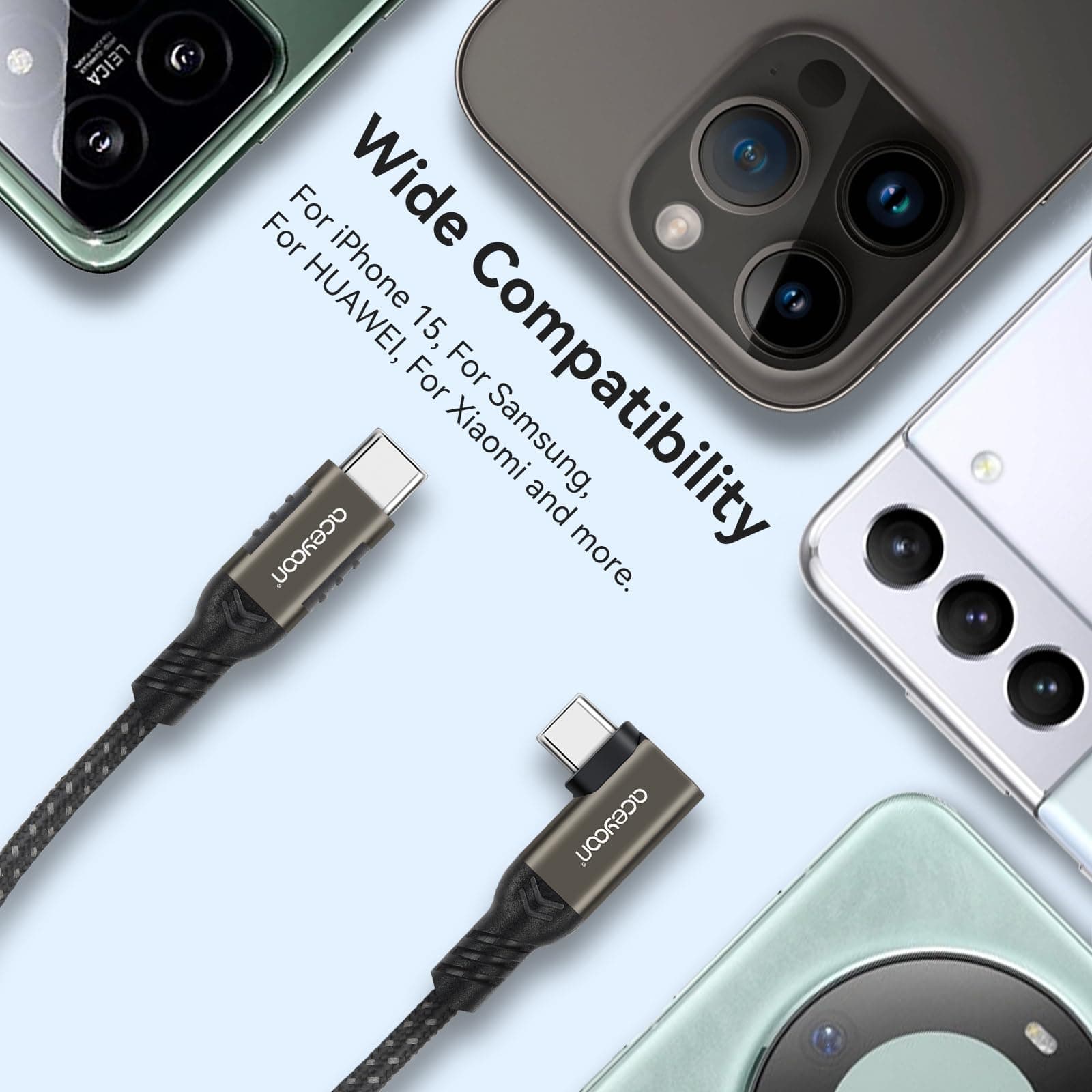 aceyoon 240W USB C to USB C Cable 10cm 5A PD QC 4.0 Short USB C Cable Fast Charging USB C Cable Curved Braided Nylon Compatible with iPhone 16 15 Galaxy S24 S23 for Huawei thumbnail 8