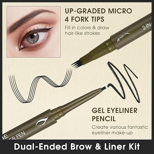 UCANBE Eyebrow Pen, Dual-Ended Eyebrow Pencil with 4-Fork-Tip & Gel Eyeliner for Women, Eye Brow Pen with Gel Eyeliner Pencil, Microblading Eyebrow Pencils with Hair Like Strokes, Soft Black thumbnail 2