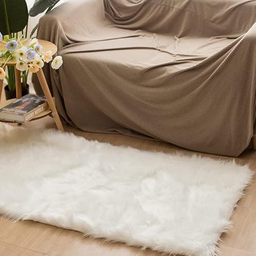 Latepis White Sheepskin Rug 2x3 Faux Fur Sheepskin Rug for Living Room Fluffy Washable Rugs for Bedroom Luxury Room Decor Furry Rugs Rectangle thumbnail 2
