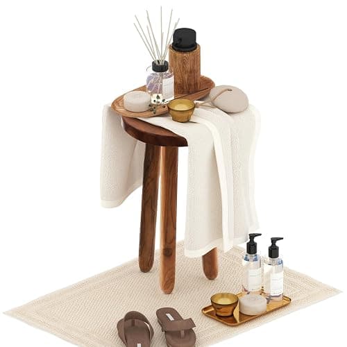 JOLLYMER 11.8" Round 18" Tall Wood Plant Stand | Teak Wood Accent Stool | Accent Table |Side Table thumbnail 8