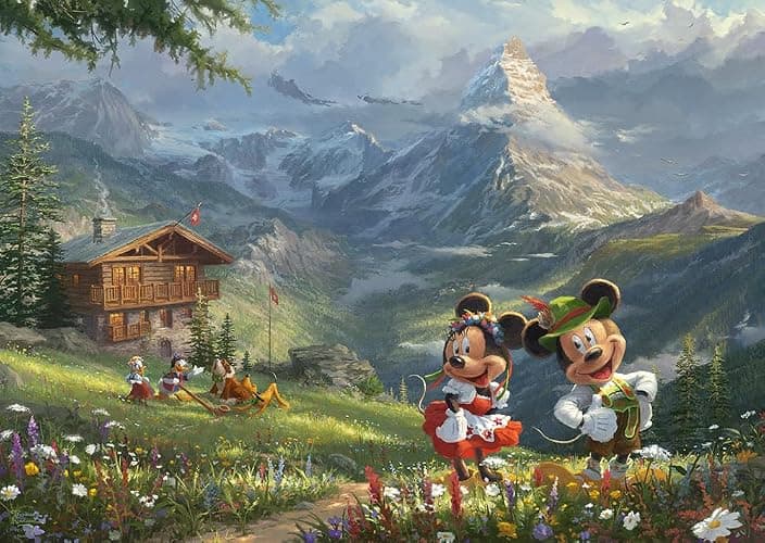 Schmidt 59938 Thomas Kinkade, Disney, Mickey & Minnie in the Alps, puzzle da 1000 pezzi - Image 1
