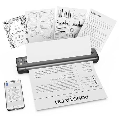 Rongta Thermal Portable Printer Wireless for Travel, F81 Inkless Bluetooth Printer Support A4 & US Letter Size, Compatible with Android iOS App Phone Mac Windows Laptop for Home & Office (Grey) - Image 1