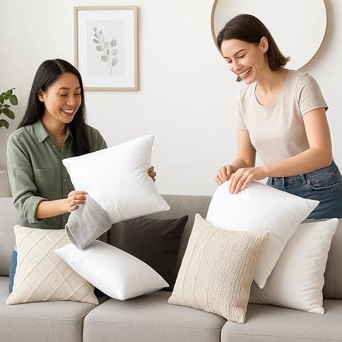 LANE LINEN 4 Pack 18x18 White Throw Pillow Inserts for Decorative Pillow Covers, Couch Pillows for Living Room, Fluffy Pillows for Bed thumbnail 2
