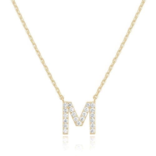 PAVOI 14K White Gold Plated Cubic Zirconia Initial Necklace | Letter Dainty Necklaces for Women - Image 1